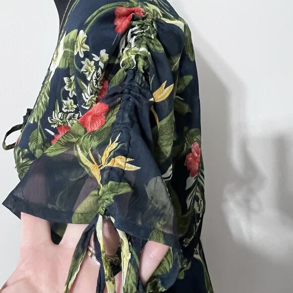 Md’M Tropical Dress Hawaii Hibiscus Short Chiffon Blue Medium Sz 10 resort - Picture 5 of 11